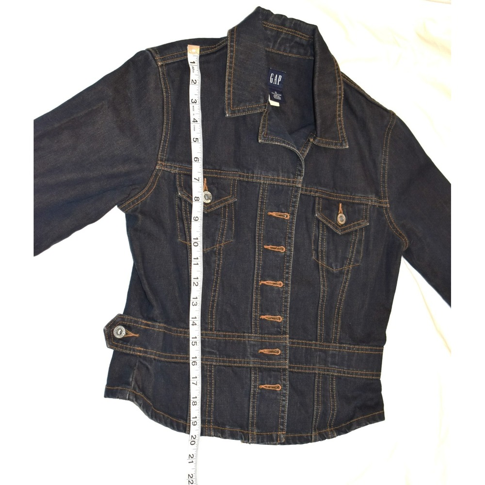 Gap Women Button Up Jean‎ Jacket Waist Dark Denim Boho Fall Layer Tailored Small
